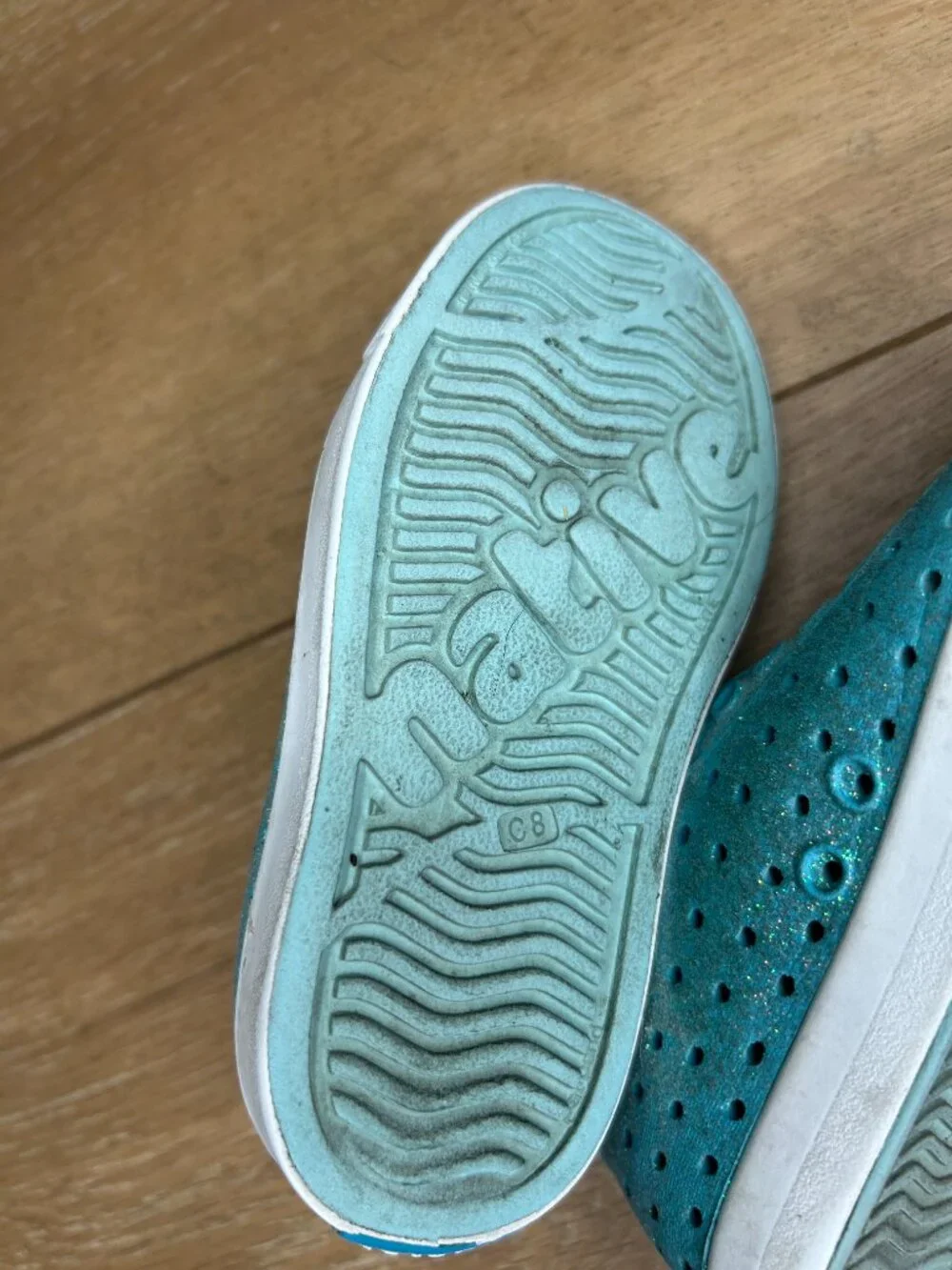 Native Jefferson Kids Glitter Slip On Shoes Turquoise Blue Size C8